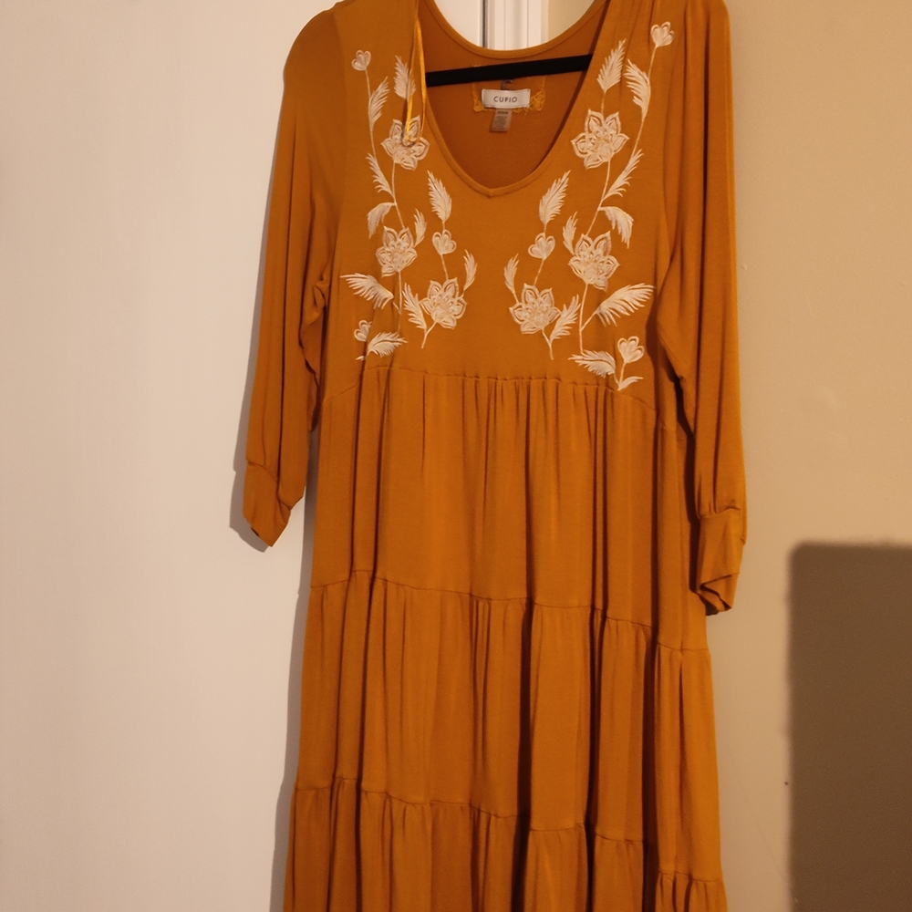 Embroidered Mustard Dress